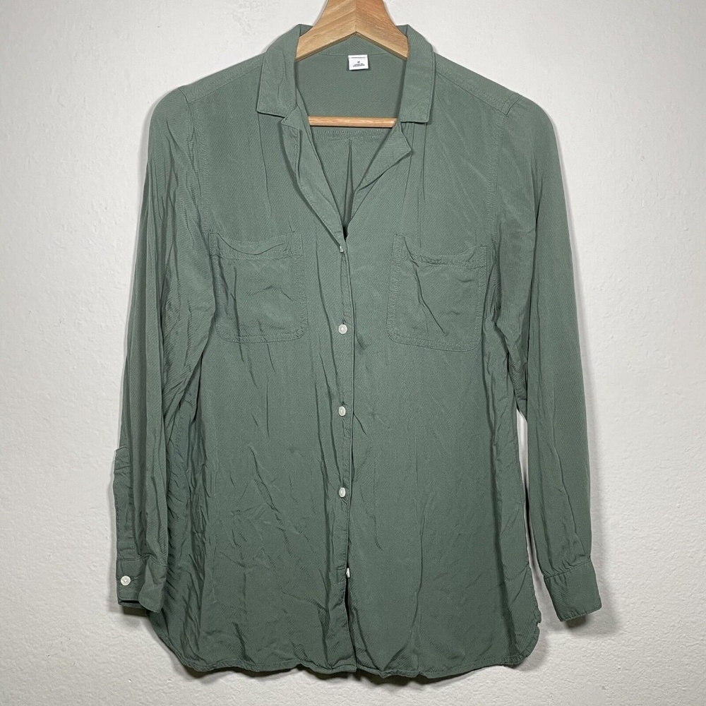 Old Navy Forest Shade Green Long Sleeve Button Up Relaxed Shirt Women Size M